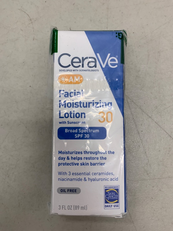 Photo 1 of CeraVe AM Facial Moisturizing Lotion with SPF 30, Oil-Free Face Moisturizer with SPF, Formulated with Hyaluronic Acid, Niacinamide & Ceramides, Non-Comedogenic, Broad Spectrum Sunscreen, 3 Ounce