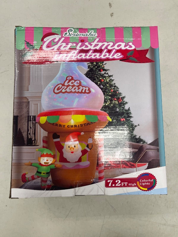 Photo 1 of Sinimaka 7.2 FT Giant Christmas Inflatable Outdoor Decoration, Merry Christmas Santa Claus Elf Ice Cream Blow up Yard Decor Built-in Colorful Rotating LED Lights for Xmas Holiday Garden Lawn Outside