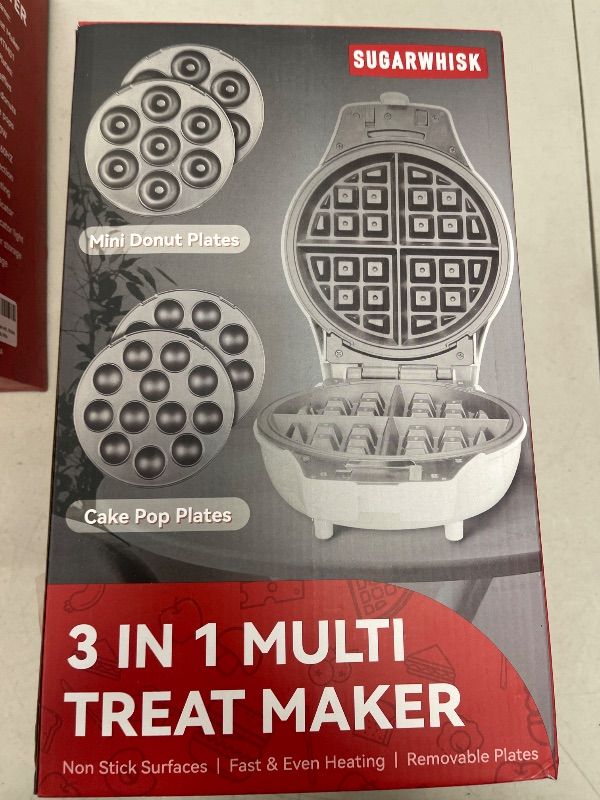 Photo 1 of SugarWhisk 3 in 1 Thick Belgian Waffle Maker with Removable Plates, 8" Non Stick Belgian Waffle Iron Removable Plates, Mini Donut Maker Machine, Cake Pop Maker Machine Set with Tools, White