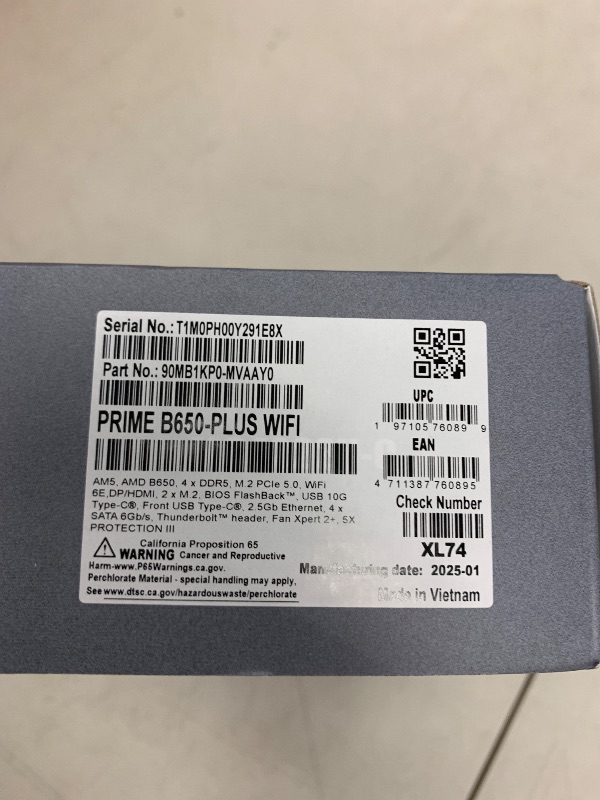 Photo 1 of ASUS Prime B650-PLUS WiFi AMD B650 AM5 Ryzen™ Desktop 9000 8000 & 7000 ATX Motherboard, DDR5, PCIe 5.0 M.2, 2.5Gb LAN, WiFi 6E, HDMI™, SATA 6 Gbps, USB Type-C®, BIOS Flashback™, Thunderbolt™ 4 Header