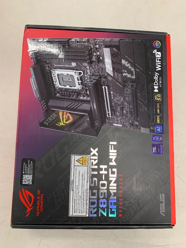 Photo 1 of ASUS ROG Strix Z890-H Gaming WiFi Z890 LGA 1851 ATX Motherboard, Intel® Core™ Ultra Series 2 Ready, Advanced AI PC-Ready, 16+2+1+2 Stages, DDR5, 5Gb LAN, WiFi 7, 4X M.2, PCIe 5.0, USB Type-C®, AI OC