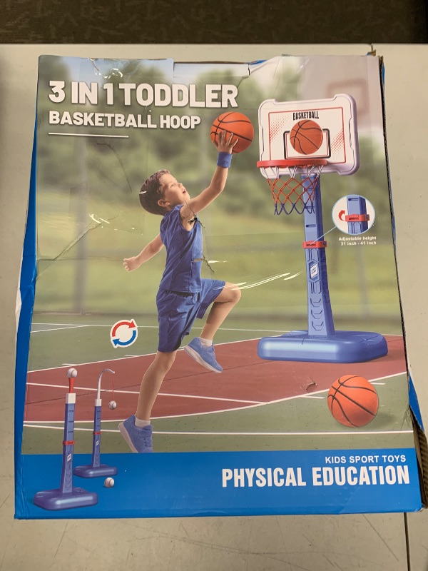 Photo 1 of RIANEAN 3 in 1 Kids Basketball Hoop and T Ball Set, Adjustable Height Toddler Basketball Hoop, Hanging Tee Baseball, Indoor Outdoor Sports Toys Gifts for Toddlers Boys Girls Ages 3 4 5 Year