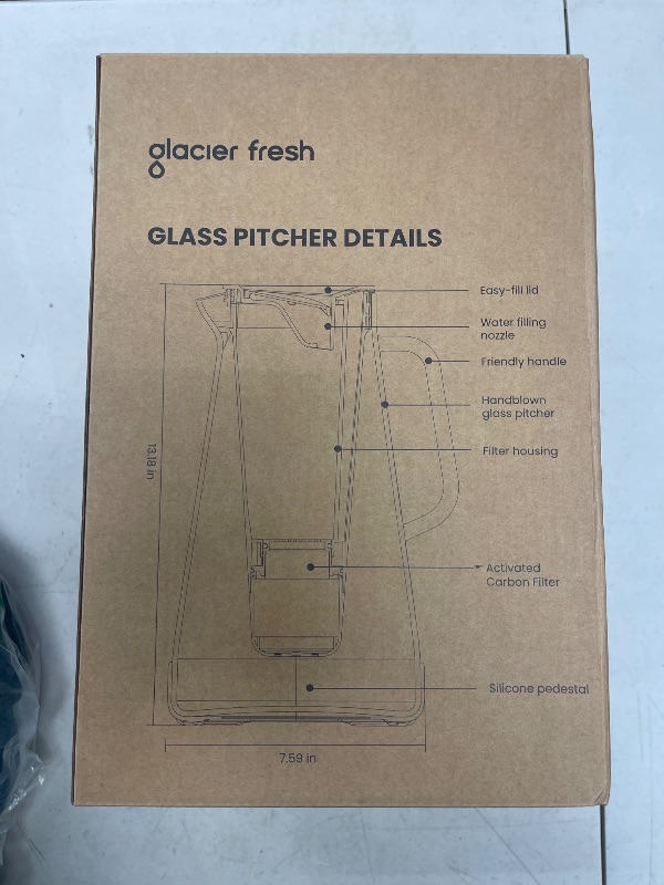 Photo 1 of GLACIER FRESH Glass 10 Cup Water Pitcher with 1 Filter of 3X Flow Rate, 5-Stage Filtration Reduces 99% Chlorine and Improve Taste, Eco-Friendly, Bpa Free, White