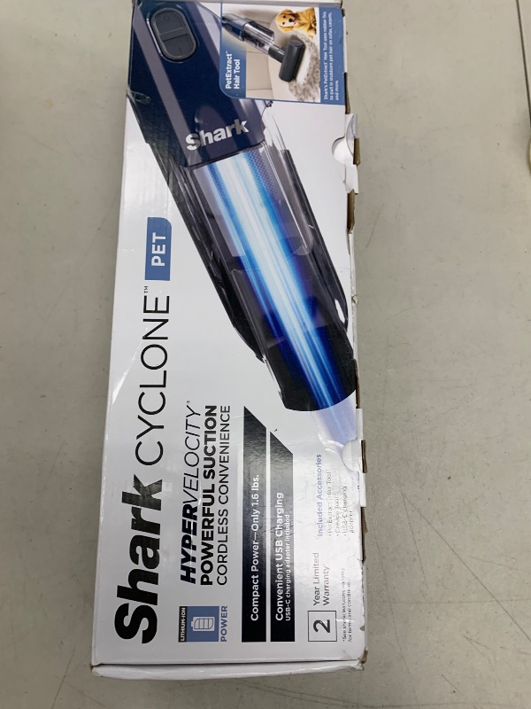 Photo 1 of Shark Cyclone PET Handheld Vacuum with 8" Crevice Tool, HyperVelocity Suction, Navy Blue/Grey, CH701