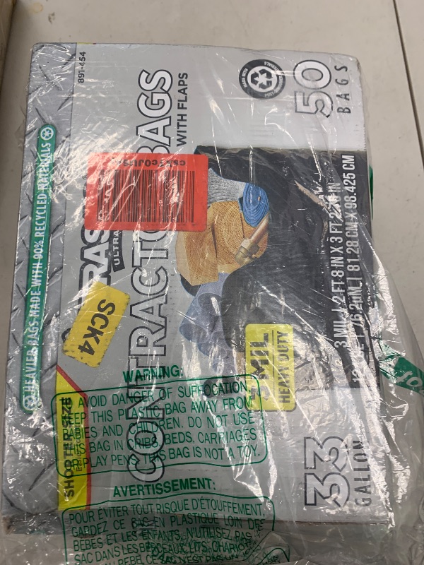 Photo 1 of Ultrasac Contractor Trash Bags - (50 Pack/w Ties) - Heavy Duty 3 MIL Thick, 39" x 32", Shorter 33 Gallon Black Version - for Industrial, Commercial, Professional, Construction, Lawn, Leaf, and More