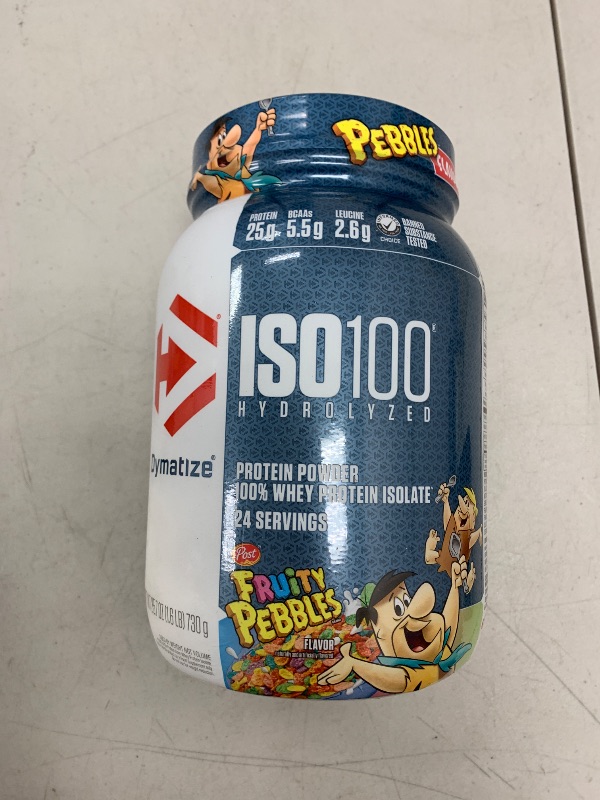 Photo 1 of Dymatize ISO100 Hydrolyzed Protein Powder, 100% Whey Isolate Protein, 25g of Protein, 5.5g BCAAs, Gluten Free, Fast Absorbing, Easy Digesting, Fruity Pebbles, 24 Servings
