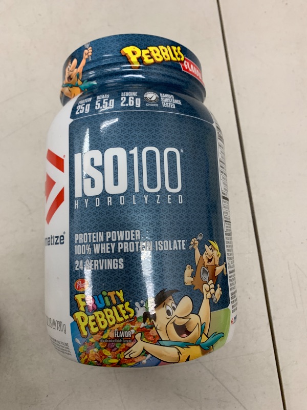 Photo 1 of Dymatize ISO100 Hydrolyzed Protein Powder, 100% Whey Isolate Protein, 25g of Protein, 5.5g BCAAs, Gluten Free, Fast Absorbing, Easy Digesting, Fruity Pebbles, 24 Servings
