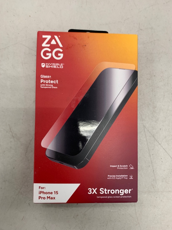 Photo 1 of ZAGG InvisibleShield Glass+ iPhone 15 Pro Max Screen Protector - 3X Stronger with Reinforced Edges, Scratch & Smudge-Resistant Surface, Easy to Install