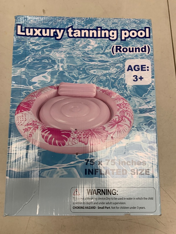 Photo 1 of Inflatable Tanning Pool Lounger Float with Protection Tarp, 75" x 75" Pool Floats Adult with Pillow, 6 in 1 Suntan Tub Raft Floatie, Sunbathing Water Lounge Blow Up Pool Kids Ball Pit Party Gifts-Cyan