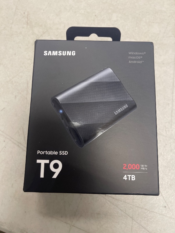 Photo 1 of SAMSUNG T9 Portable SSD 4TB, USB 3.2 Gen 2x2 External Solid State Drive, Seq. Read Speeds Up to 2,000MB/s for Gaming, Students and Professionals,MU-PG4T0B/AM, Black (pack of 1)
