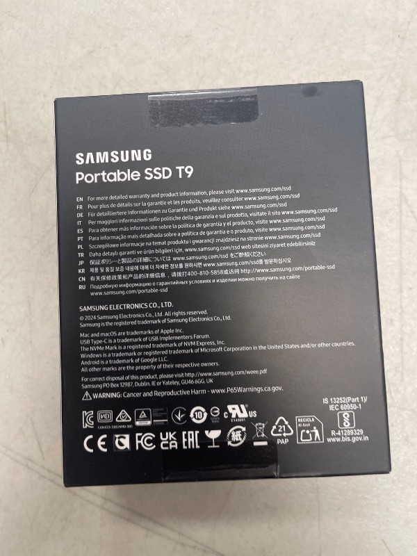 Photo 1 of SAMSUNG T9 Portable SSD 4TB, USB 3.2 Gen 2x2 External Solid State Drive, Seq. Read Speeds Up to 2,000MB/s for Gaming, Students and Professionals,MU-PG4T0B/AM, Black (pack of 1)