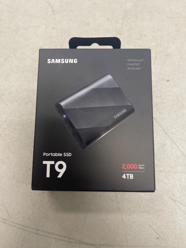 Photo 1 of SAMSUNG T9 Portable SSD 4TB, USB 3.2 Gen 2x2 External Solid State Drive, Seq. Read Speeds Up to 2,000MB/s for Gaming, Students and Professionals,MU-PG4T0B/AM, Black (pack of 1)