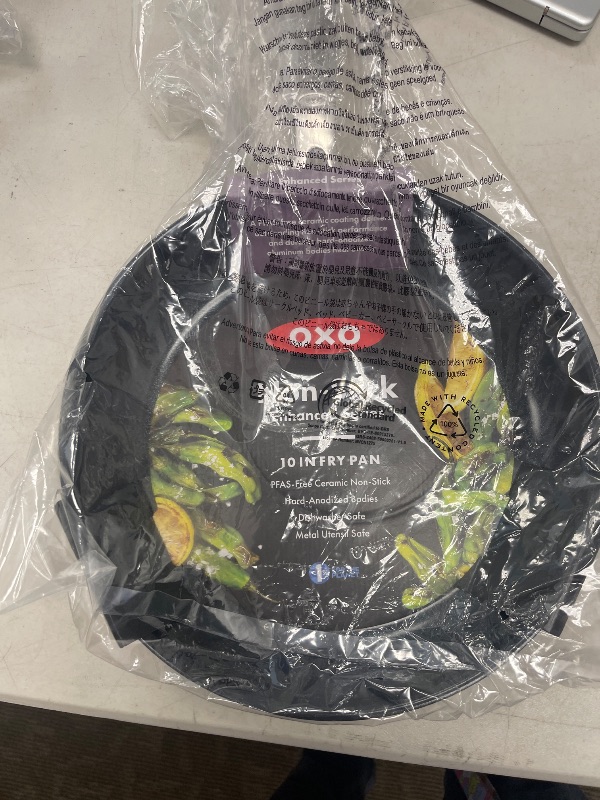 Photo 1 of OXO Enhanced 10" Frying Pan Skillet, PFAS-Free Ceramic Nonstick, Durable Hard Anodized Cookware, Scratch Resistant, Stainless Steel Handle, Good Grips, Dishwasher Safe, Oven safe, Black
