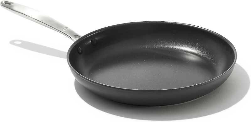 Photo 1 of OXO Enhanced 10" Frying Pan Skillet, PFAS-Free Ceramic Nonstick, Durable Hard Anodized Cookware, Scratch Resistant, Stainless Steel Handle, Good Grips, Dishwasher Safe, Oven safe, Black
