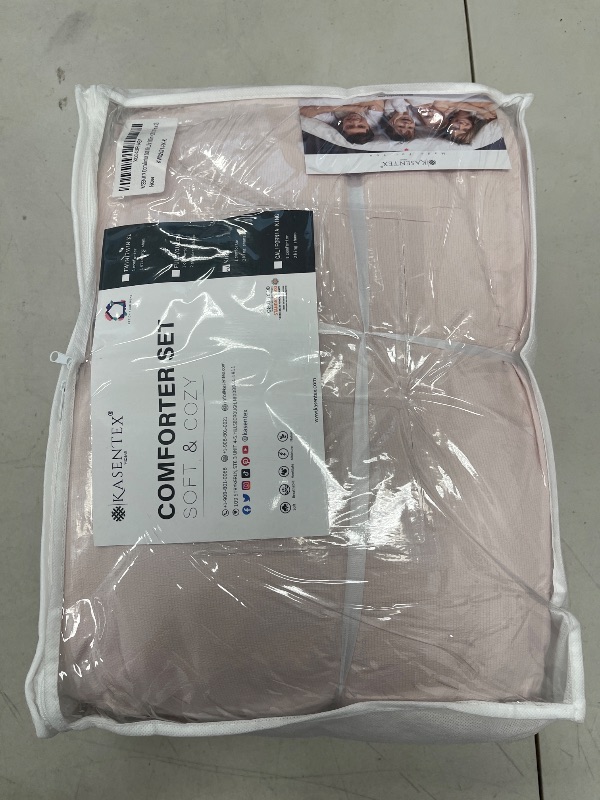 Photo 1 of KASENTEX King Size Comforter Set 3 Piece,Seersucker Breathable Fabric,Lightweight Fluffy Down Alternative,Box Stitch Quilting, All Season Machine Washable with 2 Pillow Shams, Pink
