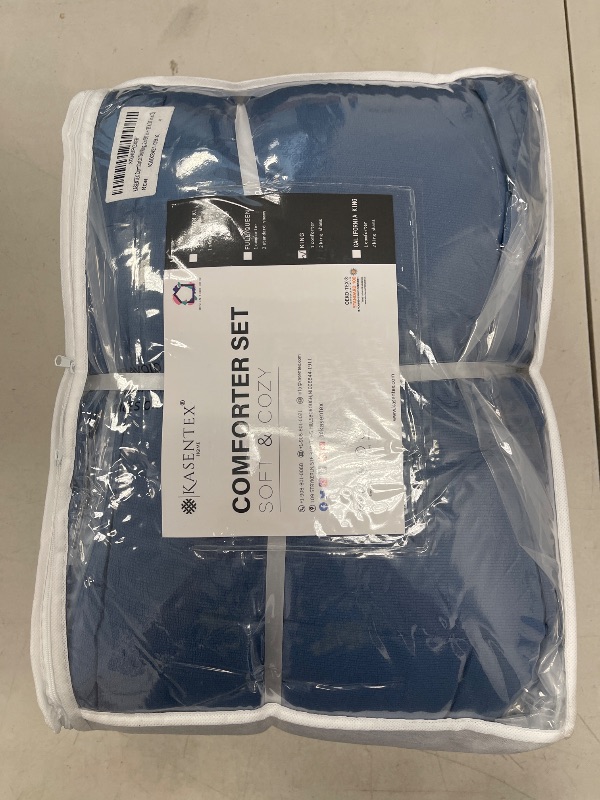 Photo 1 of KASENTEX King Size Comforter Set 3 Piece,Seersucker Breathable Fabric,Lightweight Fluffy Down Alternative,Box Stitch Quilting, All Season Machine Washable with 2 Pillow Shams, Navy Blue