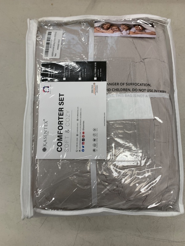 Photo 1 of KASENTEX King Size Comforter Set 3 Piece,Seersucker Breathable Fabric,Lightweight Fluffy Down Alternative,Box Stitch Quilting, All Season Machine Washable with 2 Pillow Shams,Silver Grey