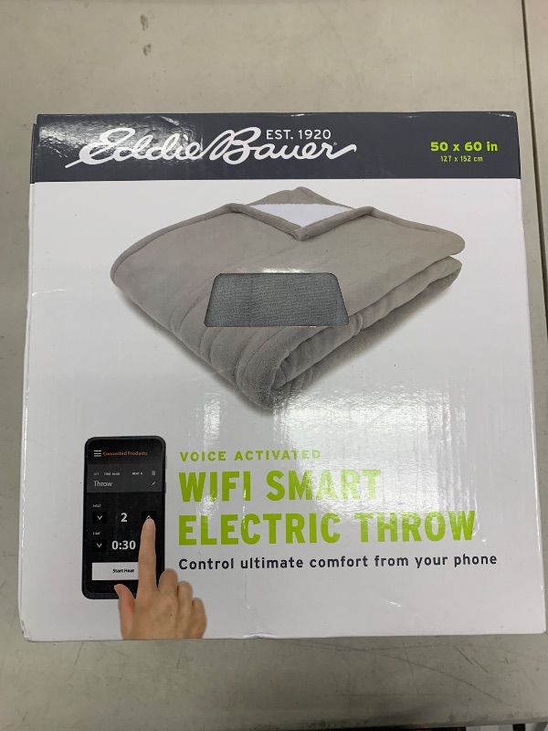 Photo 1 of Eddie Bauer | Smart Heated Electric Throw Blanket - Reversible Sherpa - Hands Free Control - Wi-Fi Only (2.4GHz) - Compatible with Alexa, Google, iOS, Android - Gray