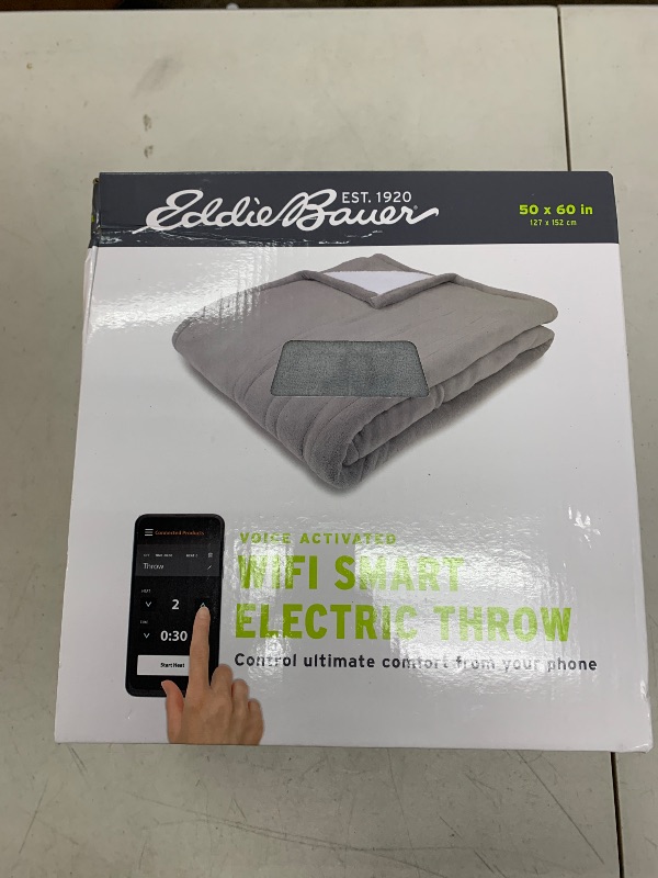 Photo 1 of Eddie Bauer | Smart Heated Electric Throw Blanket - Reversible Sherpa - Hands Free Control - Wi-Fi Only (2.4GHz) - Compatible with Alexa, Google, iOS, Android - Gray