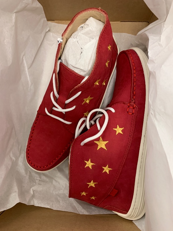 Photo 1 of Marc Joseph New York Unisex-Kid's Leather Ankle Boot Embroidered Star Detail Loafer, Red Nubuck, 5 M US Little Kid