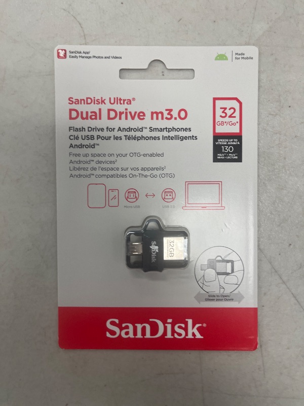 Photo 1 of SanDisk 32GB Ultra Dual Drive M3.0 for Android Devices and Computers - MicroUSB, USB 3.0 - SDDD3-032G-G46