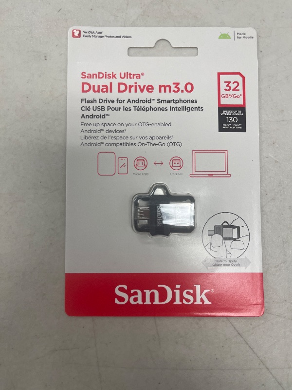 Photo 1 of SanDisk 32GB Ultra Dual Drive M3.0 for Android Devices and Computers - MicroUSB, USB 3.0 - SDDD3-032G-G46