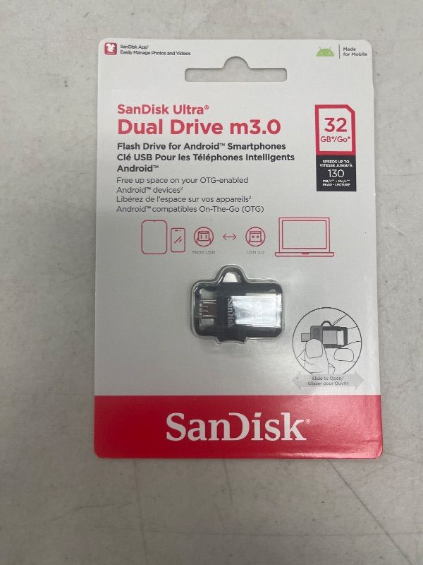 Photo 1 of SanDisk 32GB Ultra Dual Drive M3.0 for Android Devices and Computers - MicroUSB, USB 3.0 - SDDD3-032G-G46