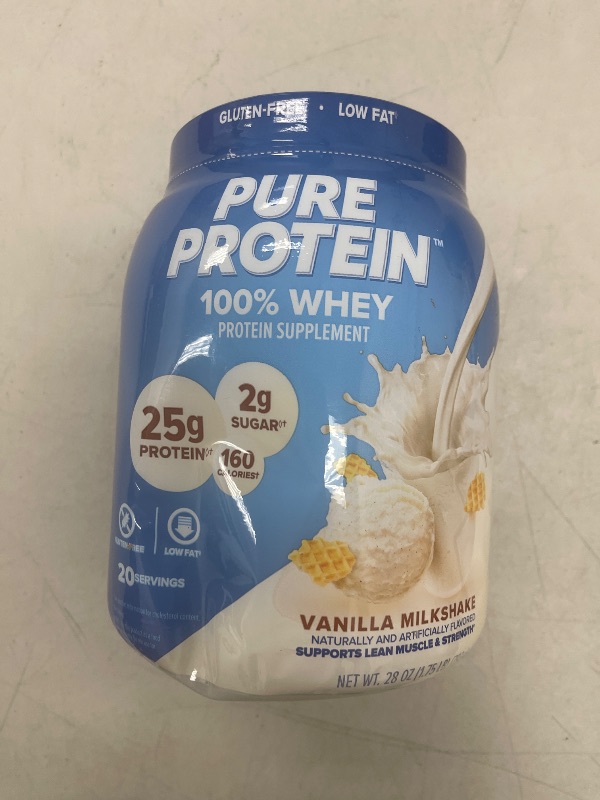 Photo 1 of Pure Protein Powder, Whey, Great for Meal Replacement Shakes, Low Carb, Gluten Free, Vanilla Cream, 1.75 lbs