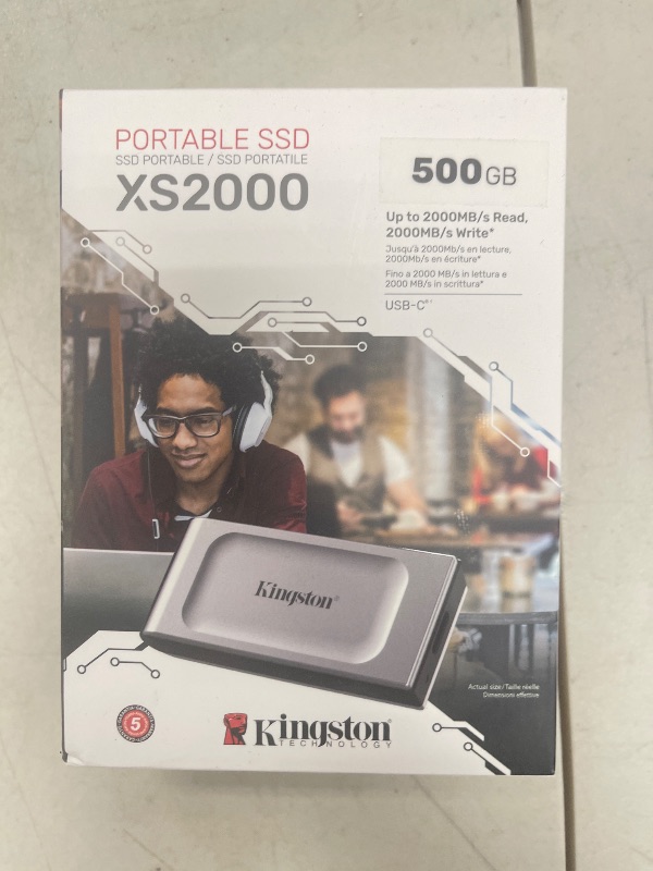 Photo 1 of Kingston XS2000 500G High Performance Portable SSD with USB-C | Pocket-sized | USB 3.2 Gen 2x2 | External Solid State Drive | Up to 2000MB/s | SXS2000/500G