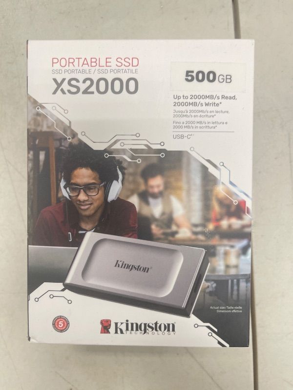 Photo 1 of Kingston XS2000 500G High Performance Portable SSD with USB-C | Pocket-sized | USB 3.2 Gen 2x2 | External Solid State Drive | Up to 2000MB/s | SXS2000/500G