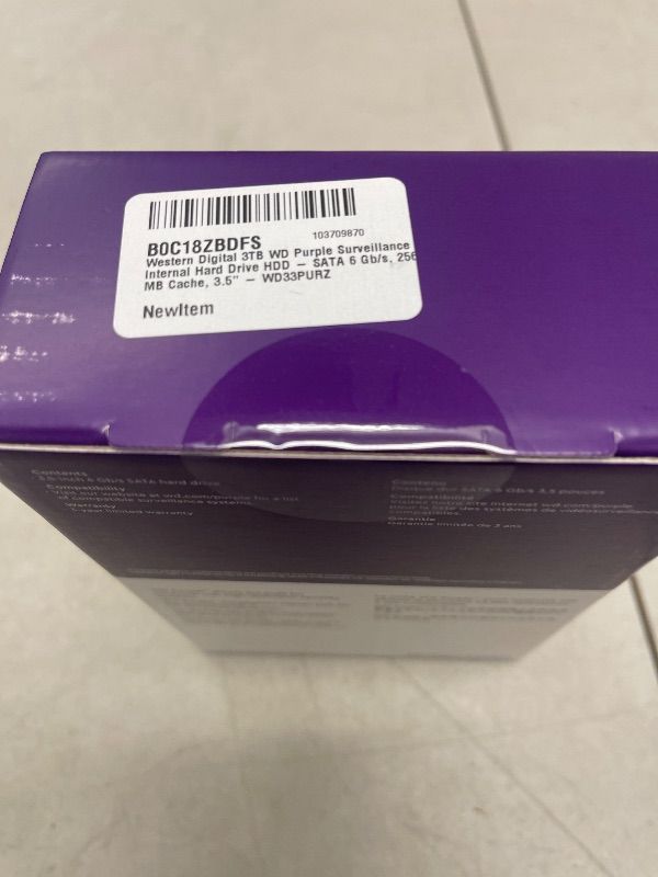 Photo 1 of Western Digital 3TB WD Purple Surveillance Internal Hard Drive HDD - SATA 6 Gb/s, 256 MB Cache, 3.5" - WD33PURZ