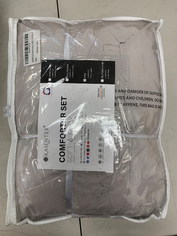 Photo 1 of KASENTEX King Size Comforter Set 3 Piece,Seersucker Breathable Fabric,Lightweight Fluffy Down Alternative,Box Stitch Quilting, All Season Machine Washable with 2 Pillow Shams,Silver Grey