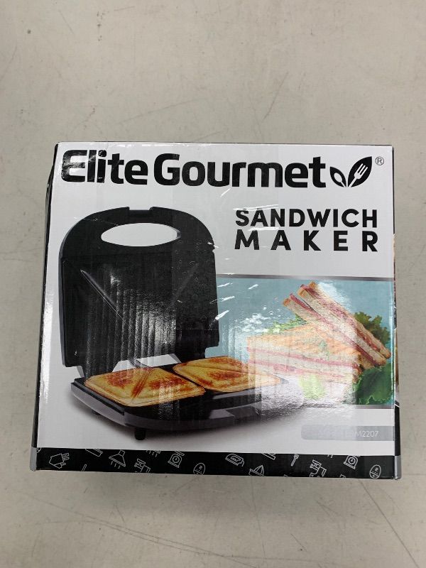 Photo 1 of Elite Gourmet ESM2207 Maxi-Matic Sandwich Panini Maker Grilled Cheese Machine Tuna Melt Omelets Non-Stick Surface, 2 Slice, Black