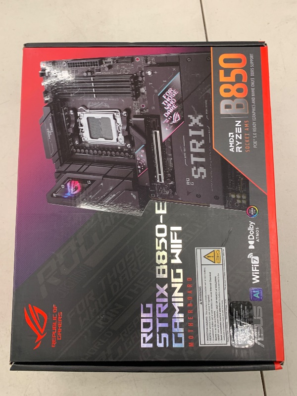 Photo 1 of ASUS ROG Strix B850-E Gaming WiFi AMD AM5 B850 ATX Motherboard 16+2+2 Stages, Dynamic OC, Core Flex,DDR5 w/AEMP, WiFi 7, 5X M.2, 5G LAN, PCIe® 5.0,USB4®, USB 20Gbps Type-C®,AI OC, AI Networking,Black