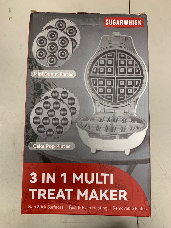 Photo 1 of SugarWhisk 3 in 1 Thick Belgian Waffle Maker with Removable Plates, 8" Non Stick Belgian Waffle Iron Removable Plates, Mini Donut Maker Machine, Cake Pop Maker Machine Set with Tools, White