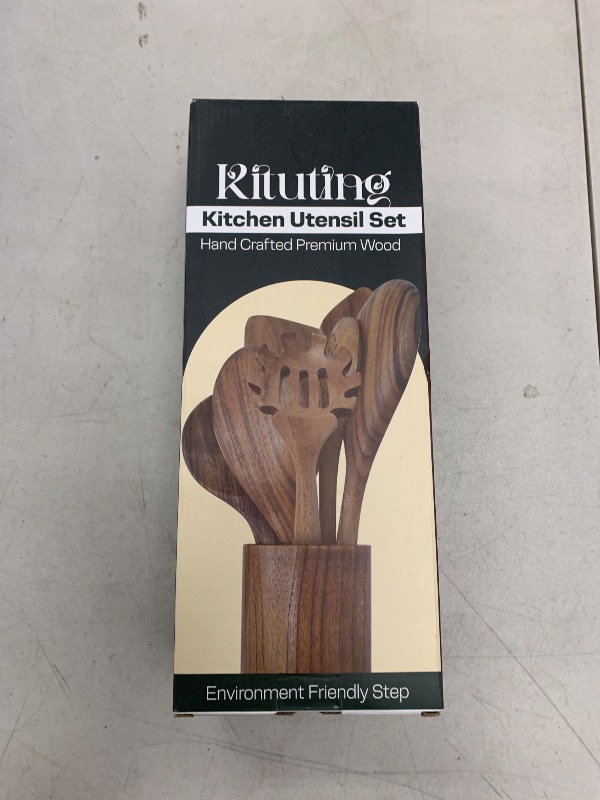 Photo 1 of KITUTING Wooden Spoons for Cooking Set of 10 - Cooking Utensils with Spoon Rest & Holder – Comfortable Grip & Easy to Clean - Wooden Spoon Set for Kitchen with four Hanging Hooks