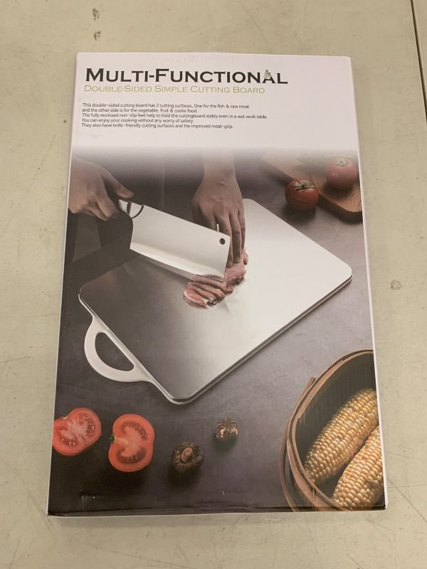 Photo 1 of 15.2X10.5 In Stainless Steel Cutting Board,Double Sided Steel Cutting Board for kitchen1PCS,Stainless Steel/Wheat straw pp Large Cutting Board for meat,Dishwasher Safe (White)