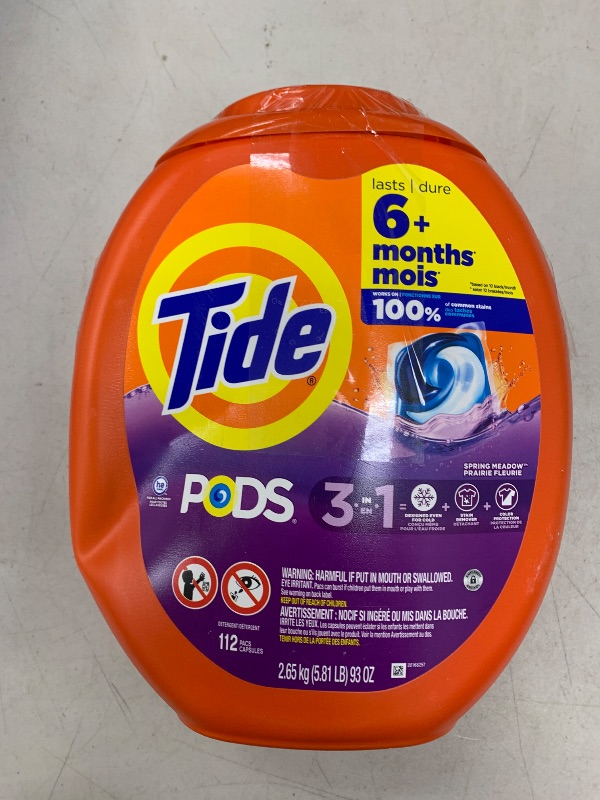 Photo 1 of Tide PODS Laundry Detergent Pacs, 3-in-1 Stain Remover, Odor Fighter, Color Protector, 112 Count, HE compatible, Original Scent