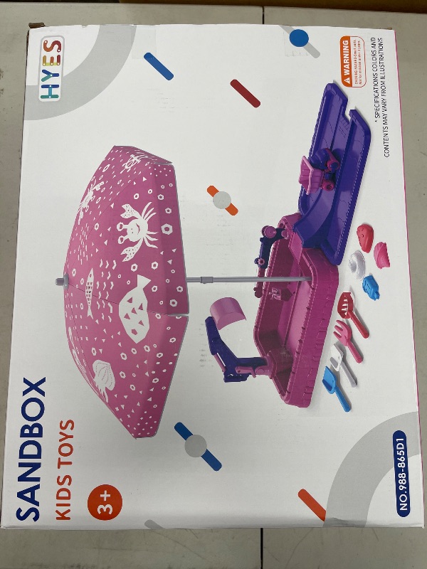 Photo 1 of HYES Sandbox with Lid, Dirt Digger Excavator Sand Box with Cover, Kids Sand Pit with Construction Toys/Umbrella/Beach Toys for Toddler 3-5, Sensory Kit Summer Gifts for Indoor Outdoor Backyard, Purple
