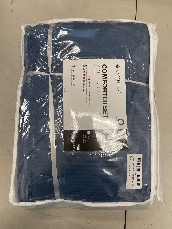 Photo 1 of KASENTEX Twin Size Comforter Set 3 Piece,Seersucker Breathable Fabric,Lightweight Fluffy Down Alternative,Box Stitch Quilting, All Season Machine Washable with 2 Pillow Shams, Navy Blue