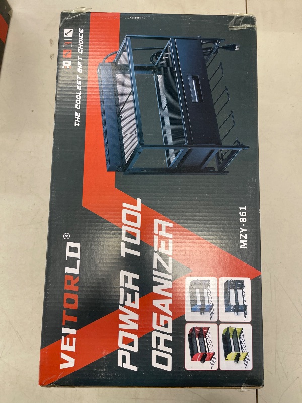 Photo 1 of Veitorld Power Tool Organizer with Charging Station, Garage Tool Storage Organizer Built in 8 Outlet Power Strip with Drawers, 6 Drill Holder Wall Mount, Gifts for Men Dad Husband Him Fathers Day