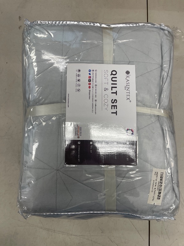 Photo 1 of KASENTEX Velvet Oversized California King Quilt Set 112"x106", Luxury Ultra Soft Geometric Stitched Cal King Bedspread Coverlet with 2 Pillow Shams, Lightweight Summer Quilt Bedding Set, Glacier Gray