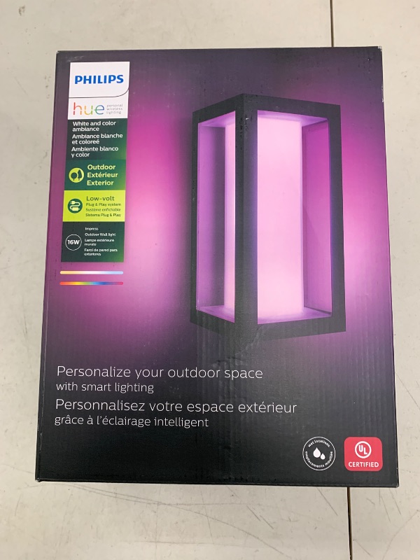 Photo 1 of Philips Hue Impress Outdoor Smart Wall Light, Black - 16W, White and Color Ambiance LED Light - 1 Pack - Requires Hue Bridge and Outdoor Power Supply - Control with Hue App and Voice - Weatherproof