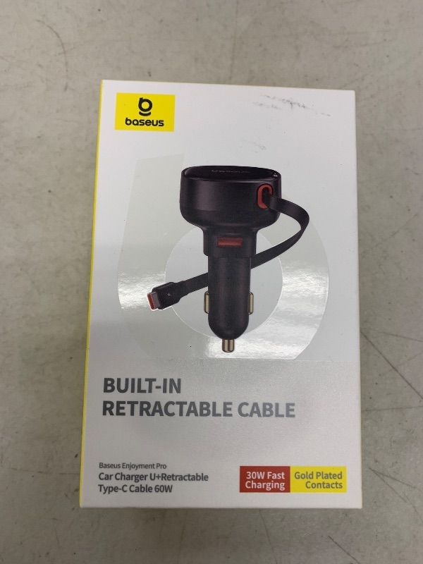 Photo 1 of Baseus USB C Car Charger, 60W Retractable Car Charger, Dual Fast Charging, Compatible with iPhone 15/14/13/12 Pro Max, Plus, Samsung Galaxy S23/S22/S21 Ultra, Google Pixel and More