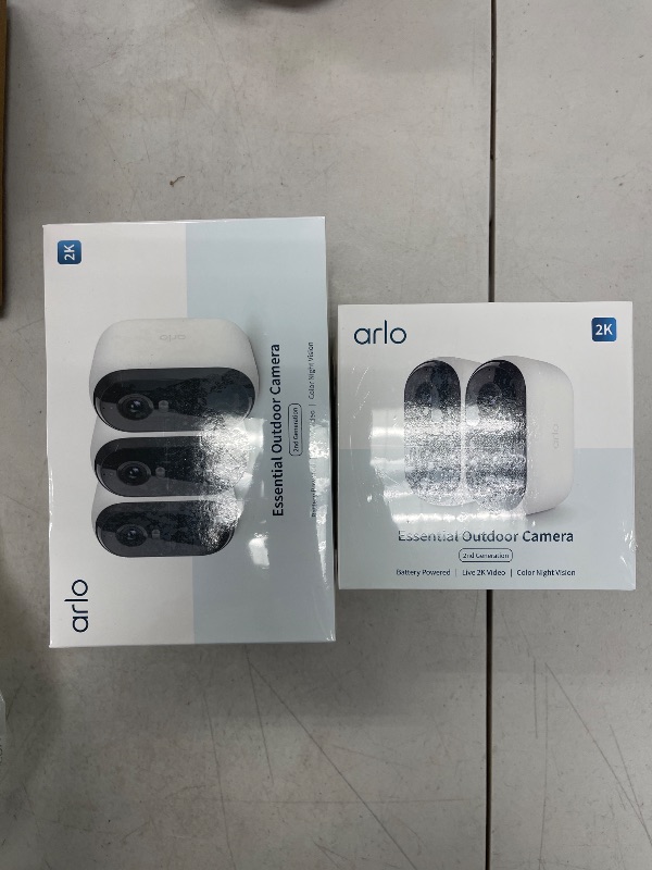 Photo 1 of Arlo Essential Security Camera 2K | Indoor - Outdoor | 2nd Gen | Wireless with Spotlight, 2-Way Audio, Color Night Vision, Live Stream, Motion Activation, Real Time Notifications - White, 5 Cameras