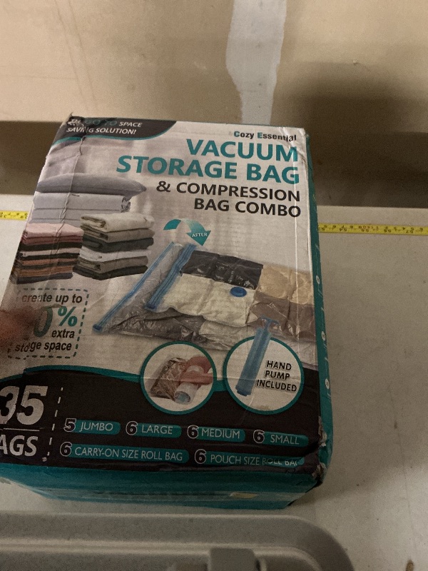 Photo 1 of 35 Pack Space Saver Bags (5 Jumbo/6 Large/6 Medium/6 Small/6 Roll-M/6 Roll-S) Compression Storage Bags for Comforters and Blankets, Vacuum Sealer Bags for Clothes Storage, Hand Pump Included