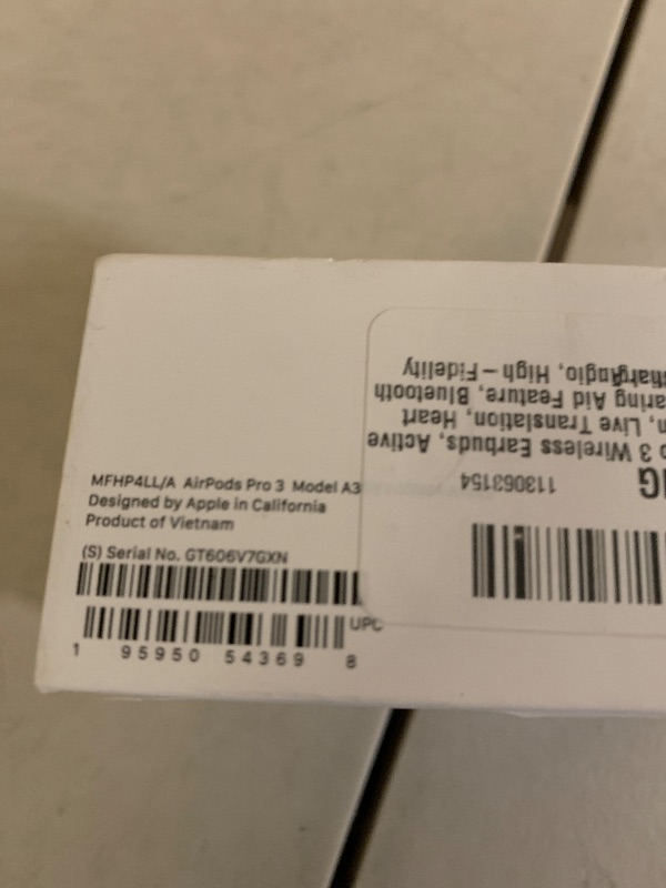 Photo 1 of Apple AirPods Pro 3 Wireless Earbuds, Active Noise Cancellation, Live Translation, Heart Rate Sensing, Hearing Aid Feature, Bluetooth Headphones, Spatial Audio, High-Fidelity Sound, USB-C Charging