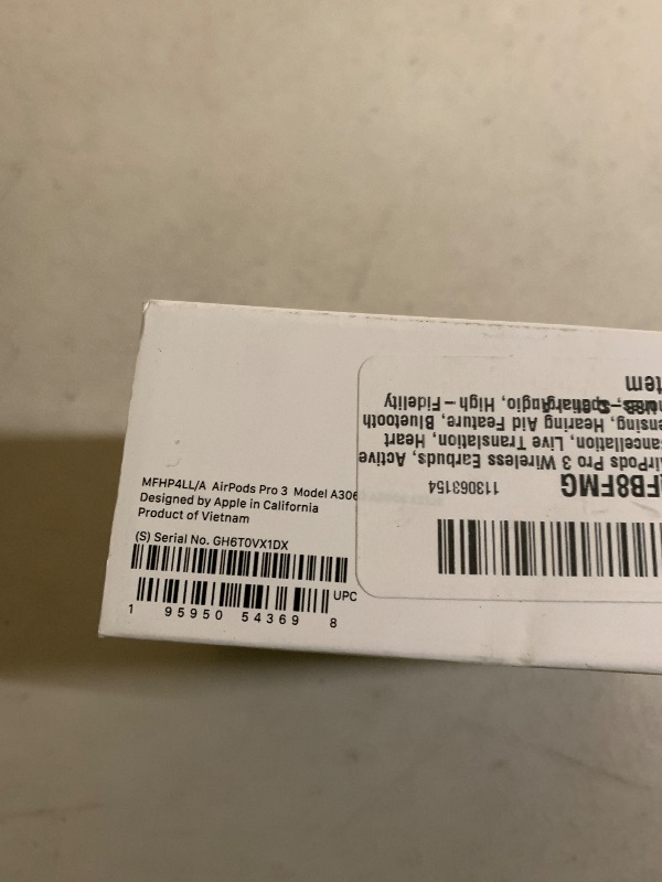 Photo 1 of Apple AirPods Pro 3 Wireless Earbuds, Active Noise Cancellation, Live Translation, Heart Rate Sensing, Hearing Aid Feature, Bluetooth Headphones, Spatial Audio, High-Fidelity Sound, USB-C Charging