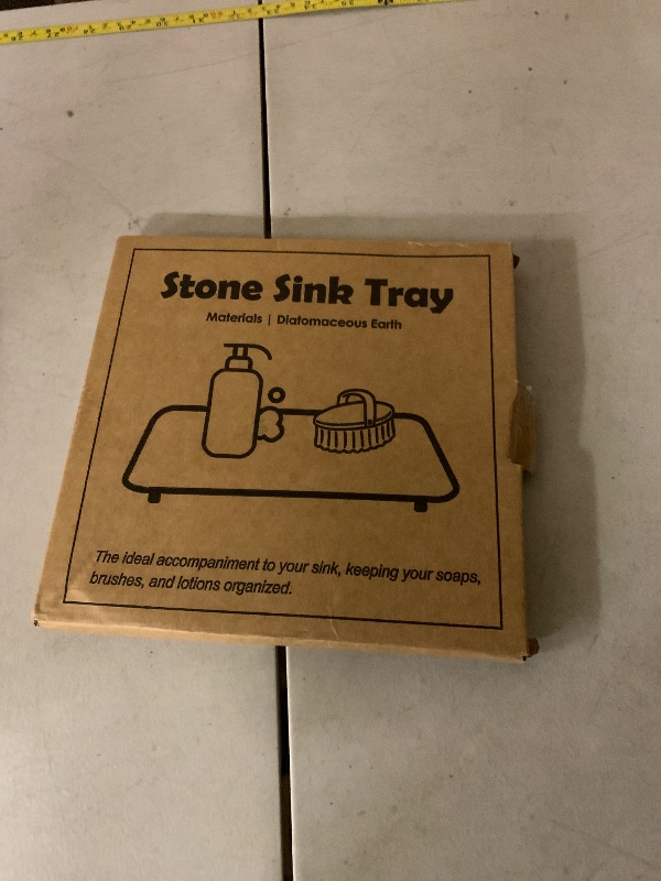 Photo 1 of 2PCS Water Absorbing Stone Tray, Natural Diatomaceous Earth Stone Sink Mat, Quick Dry Dish Soap Dispenser Sponge Holder, Dark Gray