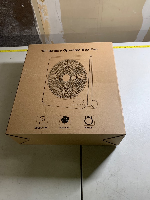 Photo 1 of 10Inch Portable Small Box Fan, 20000mAh Rechargeable Battery Operated, Max 55Hrs Cooling, 4 Speeds, 270° Pivoting, Cordless Square Table Fan with Timer for Window Bedroom Kitchen Office Power Outage